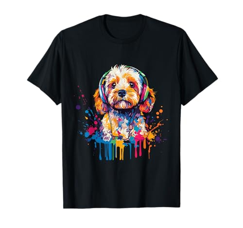 Cavapoo Amante Pop Art Indossare Cuffie Divertente Cavapoo Maglietta