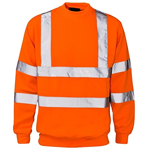 FASHION 7STAR Reflektierendes Herren-Sweatshirt mit Rundhalsausschnitt, hohe Sichtbarkeit, Arbeitskleidung für Erwachsene, Orange, M Cover
