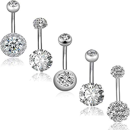 Jconly 20Pcs Professional Belly Piercing Kit 14G Belly Button Rings for Women Girls Navel Rings CZ Body Piercing, Belly Piercings