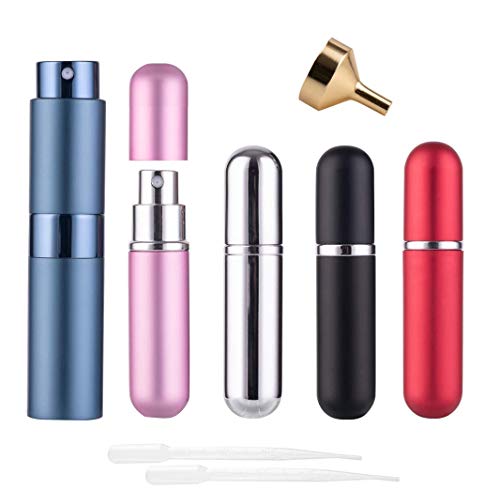 Preisvergleich Produktbild Parfümzerstäuber Nachfüllbar, QILICZ Sprühflasche 10ml + 4 Mini Parfüm Zerstäuber 5ml - Portable Leer Taschenzerstäuber Wassersprühflasche Beauty Zerstäuber mit Trichter und Pipette