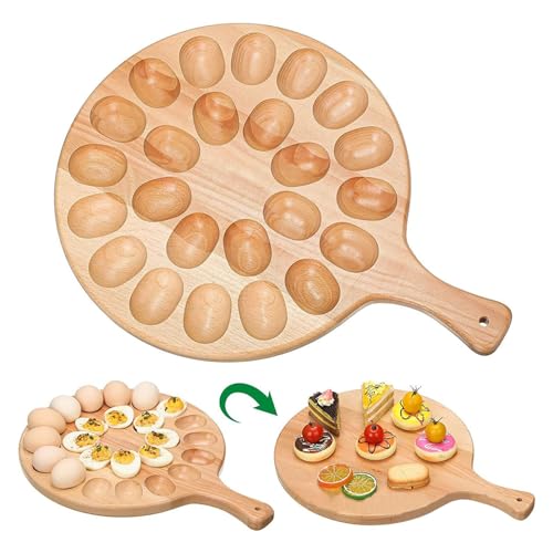 Fellflying Wende-Eierplatte Aus Mit 24 Löchern – Runder Eierbehälter Aus Mit Eierlöchern Und Robustem Griff Für Die Präsentation Oder Aufbewahrung Im Küchenkühlschrank Oder Auf Der Arbeitsplatte