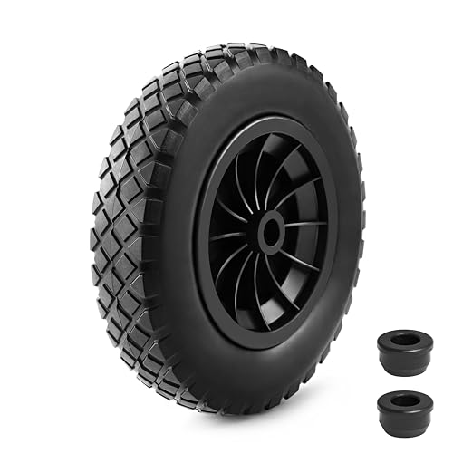 14' Wheelbarrow Wheel PU Puncture Proof Solid 3.50-8 Wheel, Heavy Duty Replacement Tire for...