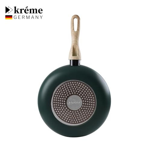 Image of Kreme Venetia Premium Granite Non-Stick 4 Pc Cookware Set | 24cm /2.5L Kadai with Lid 24cm /1.4L Frypan, 28cm Dosa Tawa | Granite Coating | Induction & Gas Stove Use | Healthy Low-Oil Cooking, Green