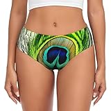 Anceky Braguitas Transpirables y elásticas con Estampado de Plumas de Pavo Real Verde para Mujer, Bragas cómodas y Flexibles