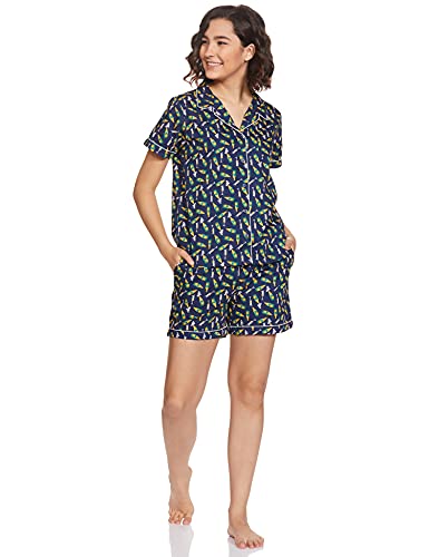Image of Amazon Brand - Eden & Ivy Women's Cotton Regular Fit Shirt and Shorts Night Suit (Night Wear | Co-ord Set | Lounge Wear Set)