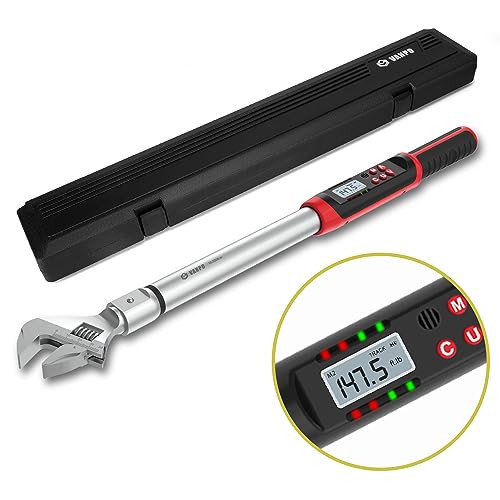 VANPO Hvac Torque Wrench 7.4-147.6 ft.lb/10-200 N.m, 14×18 mm Open End, 38 mm Adjustable Jaw, Accuracy ±2%, LED and Buzzer Notification, Adjustable Torque Wrench for Mini Split AC, Pipeline