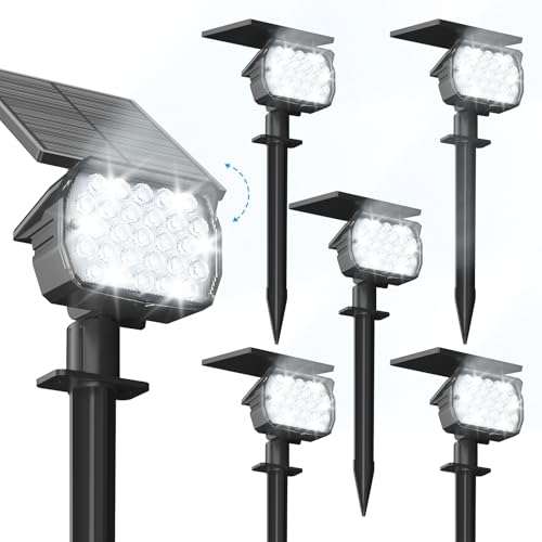 VOLISUN Solar Spotlight Outdoor, IP67 Waterproof Solar Landscape Spot Lights，Uplights for Yard Garden Pathway - 6 Pack (Cool White) 27 LED 3 Lighting Modes