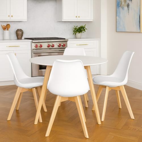 Miniatura 6 de T-Lovendo Pack De 4 Sillas Comedor Nórdico, Sillas De Cocina Nórdicas Con Patas De Madera Maciza De Haya Y Asiento Acolchado Y Tapizado, Respaldo Ergonómico