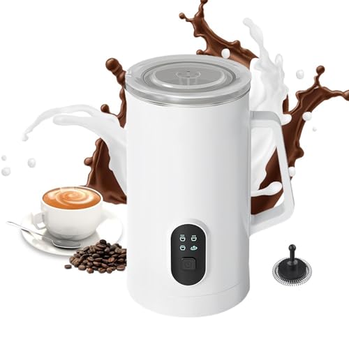 VitalisWorks Electric Hot Milk Frother - Automatic Foam Maker with 360° Rotatable Power Socket & 4 Functional Keys for Cappuccino & Latte (White)