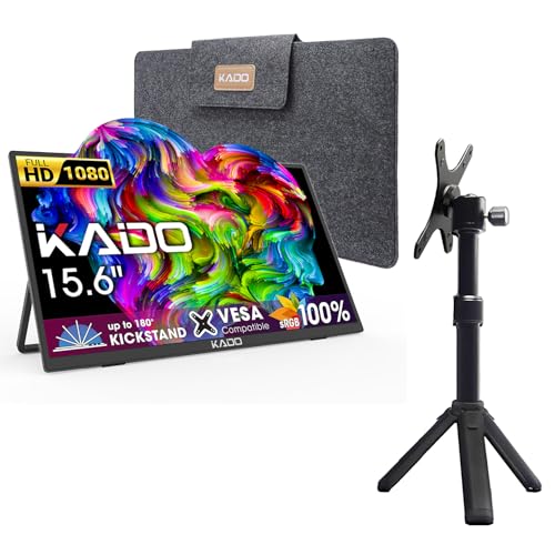 Image of Kado 15.6 inch FHD Portable Monitor for Laptop VESA /Clamp Tripod Stand Set, 100% sRGB IPS 1920x1080 HDMI USB-C Laptop Screen Extender, Carrying Sleeve for PC, Mac, Dex, Tablet, Xbox, PS4 /PS5, Switch