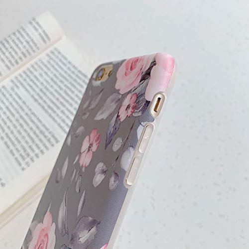 Yelovehaw Iphone 6 Plus / 6S Plus Case For Women Girls, Flexible Soft Slim Fit Full-Around Protective Cute Phone Case Cover With Floral And Purple Gray Leaves For Iphone 6Plus / 6Splus(Pink Flowers) #TOP4