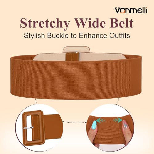 Image of VONMELLI Stretchy Wide Women Belts Elastic Vintage Belts for Women Fashion Ladies Waist Belt for Dress