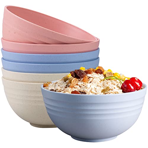 Orrdiffi MüSlischalen Kunststoff,MüSli SchüSsel 750 ml 6er Set,Kunststoff-Schüsseln15cm Cornflakes SchüSsel PastaschüSseln Mikrowellen- und SpüLmaschinen Geeignet ( Pink, Blau, Khaki ) Cover