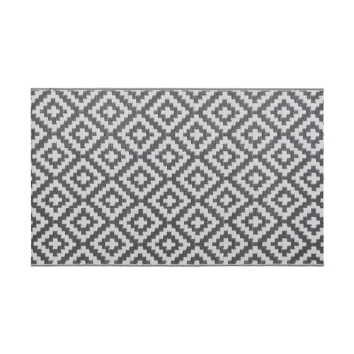 simpa Geometric Outdoor Plastic Waterproof Reversible UV Resistant Rugs - Grey/White 180 x 270cm. Suitable for Gardens, Patios, Camping, Beach & Picnics.