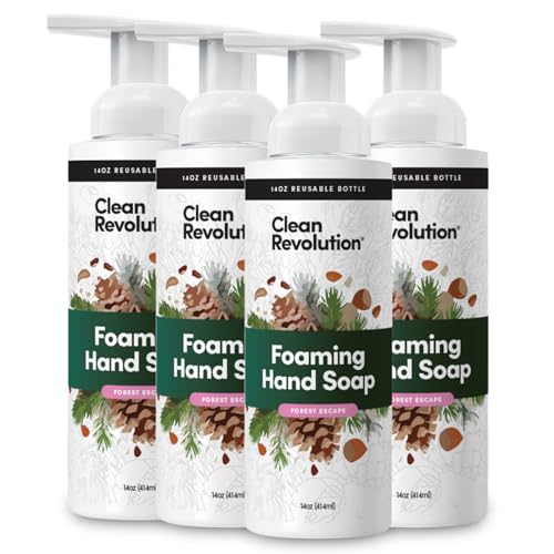 Image of Clean Revolution Foaming Hand Soap Refill with Real Essential Oils, Moisturizing Sulfate-Free Hand Soap, Ready-to-Use Foam Soap Refill for Kitchen & Bathroom (Forest Escape) 14 oz, Pack of 4