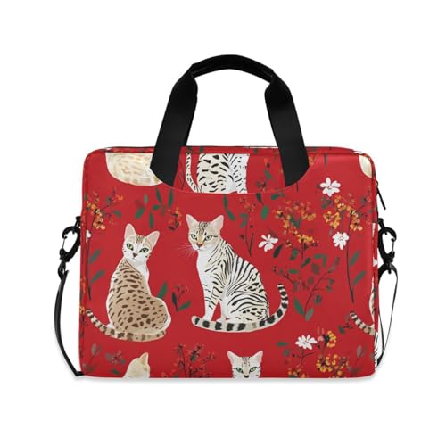Maletín bandolera portátil con asa y correa para el hombro de 15.6 pulgadas, bolsillo para computadora portátil, diseño de gatos ocicat, color rojo