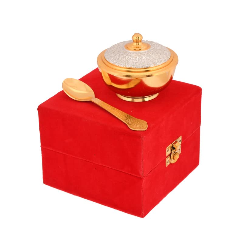 Anand Crafts l German Silver Plated Bowl Set l Pack of 5 l Return Gift, Diwali Gift with Beautiful Red Velvet Box l Tray, Spoon Bowl Set with Lid (B0C8JQB1PJ) Amazon Price History, Amazon Price Tracker