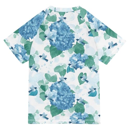 ALAZA Kids Rash Guard Girls Toddler Swim Shirts Short Sleeve Hydrangea Flower Bird UPF 50+ 3T2