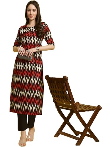 Image of Banshri Fashion Women's 3 /4 Sleeve Zigzag Round Neck Crepe Printed Kurta for Women