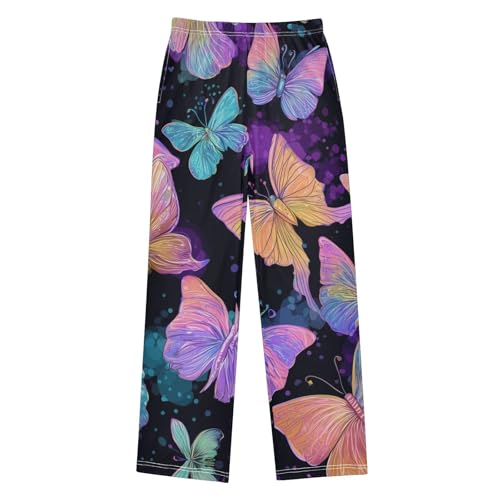 Galaxy Butterfly Pattern Boys Long Pants Soft Trousers Elastic Waist Kids Lounge Bottoms with Pockets S-XL