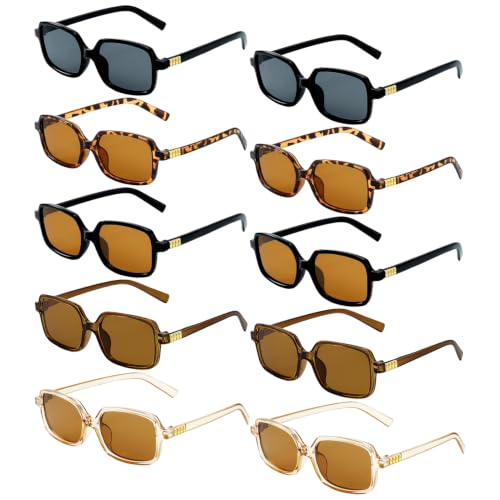 Image of 10 Pack Retro Rectangle Sunglasses for Women | Party Glasses, Trendy 90s Y2K Style, Narrow Square Small Frame, Adult Shades Unisex, Party Favors Sun Glasses