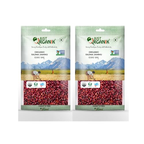 Image of Just Organik - Organic Rajma Jammu 2 Kg (2 x 1kg), 100% Organic | Jammu Rajma Pack of 2 | Red Kidney Beans | Organic Red Rajma| Rajma from Himalayas | Protein Rich Beans