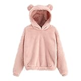 YTZL Panda Hoodie Mit Ohren, Teenager MäDchen Kawaii Pullover Kurz Kapuzenpullover-Hoodie Cute Flauschig Warm Kapuze Elegant Pullover Frauen PlüSch-Fleece Hoodie Bear Tops Langarmshirt Sweatshirt