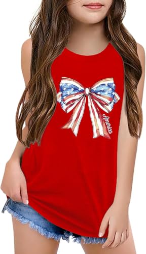 Image of Qbily Tank Tops for Girls Kids Summer Casual Cute Sleeveless Crewneck Graphic T Shirt 5-14 Years