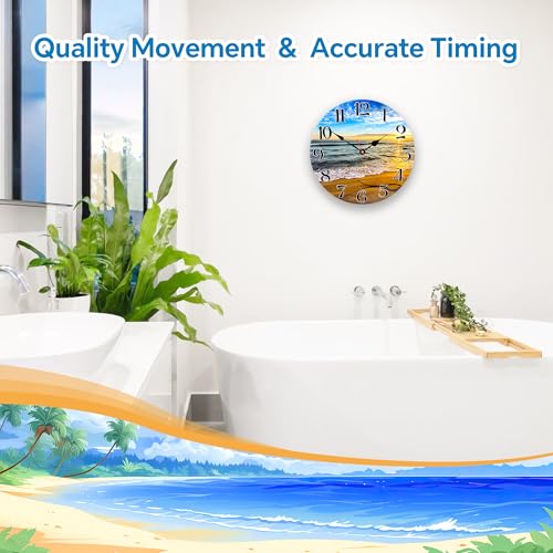 Image of TAHEAT Nautical Sea Wall Clock, Small Coastal Beach Ocean Clocks, Decorative Battery Operated Silent Non Ticking Wall Clocks for Bathroom Living Room Kitchen Bedroom, 8 Inch