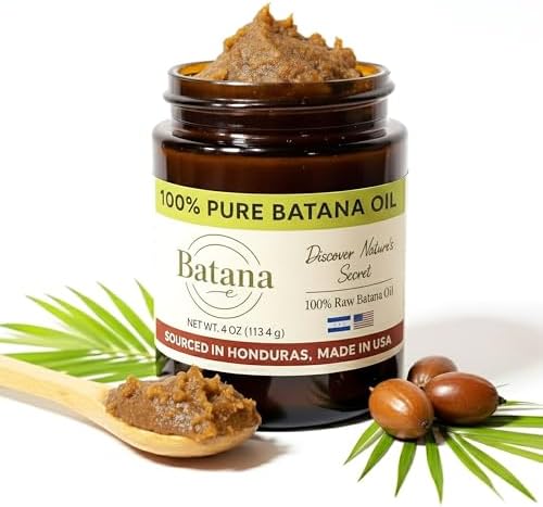 Unrefined Batana Oil for Hair Growth - 100% Raw Unrefined Batana Oil from Honduras - Dr. Sebi Approved Pure Hair Treatment for Thicker Hair - 4oz