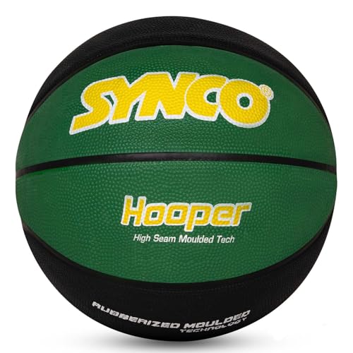 Image of Synco Hooper Series Official Men's Basketball | Moulded Technology | 8 Panel | for Indoor & Outdoor Games & Training | Ideal for Adults |Suitable for All Surfaces (Size-7) (Green Black)
