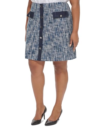 Calvin Klein Plus Size Tweed Faux-Button-Front Skirt Oceana Multi 20W4