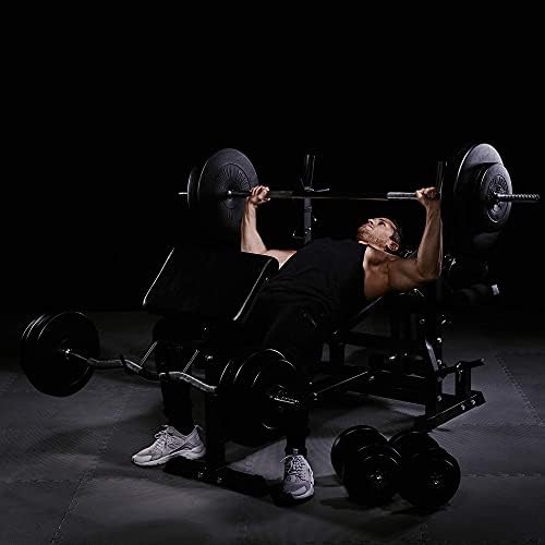 GORILLA SPORTS® Weight Bench - with 100 kg Barbell Set, Rack, Preacher Curl, Butterfly, Leg Extension, Adjustable, Black or White - Multi-Gym, Fitness Station, Weights Set, Strength Training