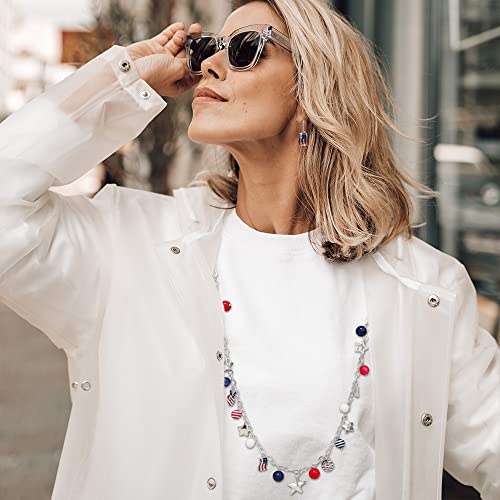 Image of Madison Tyler 4th of July Necklace for Women | American Statue of Liberty Heart Star Uncle Sam Hat USA Bead Pandent Necklace | Independence Day Patriotic Earring Necklace Jewelry Set