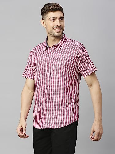 Image of Thomas Scott Mens | Half Sleeve Checkes | Printed | Slim Fit | 100% Cotton | Spread Collar | Shirts