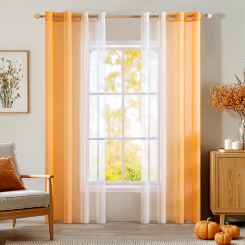 MIULEE Rideau Voilage Lot de 2 Rideaux Dégradé à Oeillet Voilages Intérieur Fenêtre en Polyester Couleur Changée Voile Transparent Décor pour Salon Chambre Bureau...