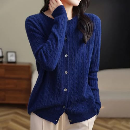 Womens Cable Knit Cardigan Long-Sleeve Crew-Neck Button up Sweaters Loose Casual Coat Tops3