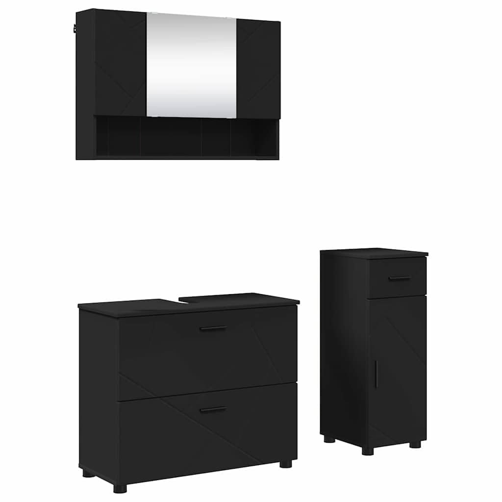 Muebles de baño de madera engineered y metal negro: conjunto de mobiliario de diseño industrial