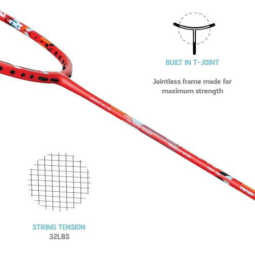 Image of TANSO Methane 1.0 Full Graphite Ultra Light Weight Carbon Fibre Strung Badminton Racket with Free Full Racquet Cover (72 Grams, 32 Lbs Tension, Strung with Premium Strings) (Red)