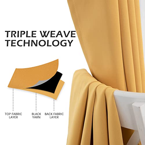 Mysky Home Yellow Blackout Curtains For Living Room 84 Inch Length Long Bedroom Curtains Thermal Insulated Room Darkening Grommet Window Curtain For Dining Room, 2 Panels, 52 X 84 In, Mustard Yellow #TOP5