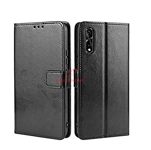 Image of Inside Rubber TPU with Card Pockets Magnetic Closure Protection Compatible with Vivo S1, Vivo Z1x (Black)