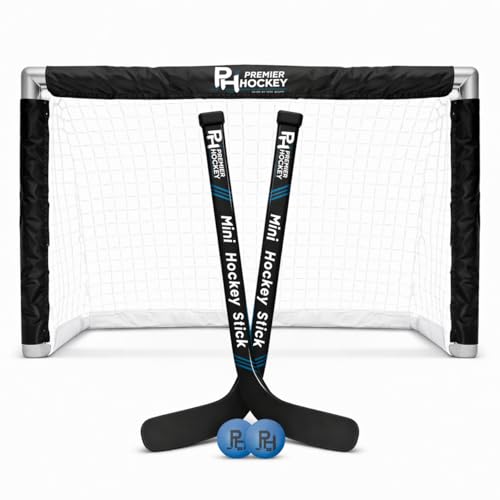 Premier Sports Knee Hockey Set Complete 2-Player Indoor Kit with (1) Mini Goal (2) Mini Sticks and (2) Foam Balls