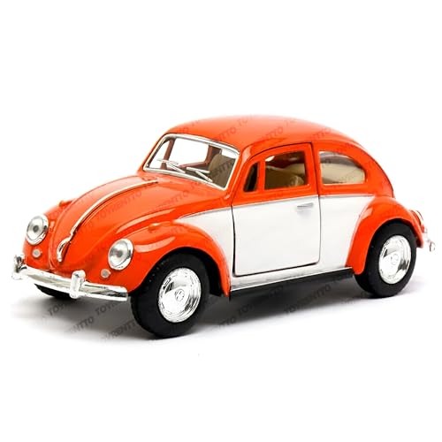 Image of 1:32 Scale 1967 Classic Beetle Die-Cast Car Model - Inertia-Powered Metal Toy Vehicle with Opening Doors - Vintage Collectible for Kids & Adults Orane White