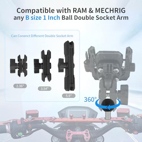 Image of Came-TV 1'' Ball Adapter with M8 x 1.25 Threaded Bolt - CNC Aluminum Alloy Heavy-Duty Ball Mount Base for Ebike Motorcycle Phone Holder, Motorcycle Accessories & Double Socket Arm,75008