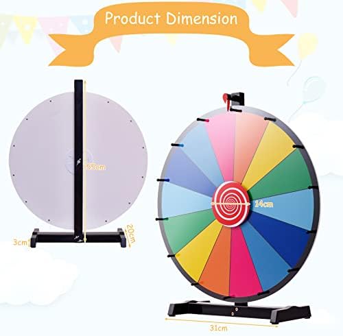 Maxmass 24" /18" Color Prize Wheel, 14 Slots Fortune Spinning Game with Dry Erase, Rotating Arrows Math Spinner for Trade Shows Parties Carnival (18" Tabletop Stand)