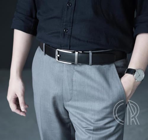 Image of CHAOREN Click Belts for Men 2 Pack - 1 3 /8 inch Leather Ratchet Belt | Trim to Fit, Gift Box, Micro-adjustable, Scratch Resistant Buckle, Formal Suits, Dress Pants, Casual Jeans, Golf