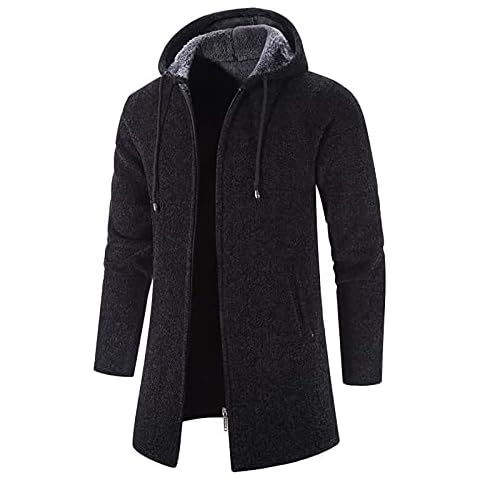 RLEHJN Men's Long Fleece Lined Trench Coat Cover