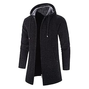 tuduoms Men’s Zip Up Hooded Fleece Long Cardigan Sweater Winter Fashion Warm Sherpa Lined Jacket Coat Hoodies with Pockets