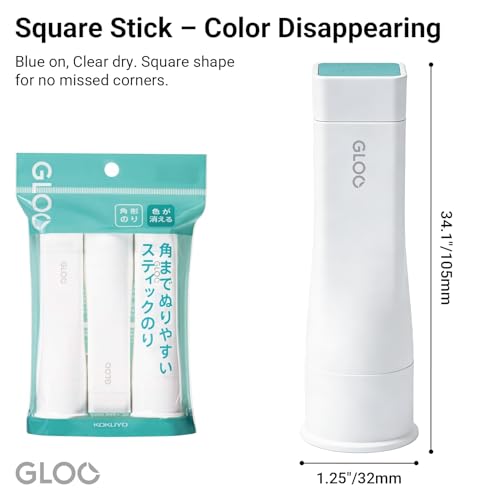 Image of Kokuyo Gloo Square Glue Stick, Color Disappearable, Medium Size, Pack of 3, Japan Import (TA-G312-3P)