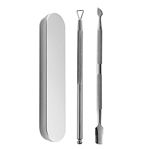 Anself 2Pcs Empujador Cutícula Acero Inoxidable Nail